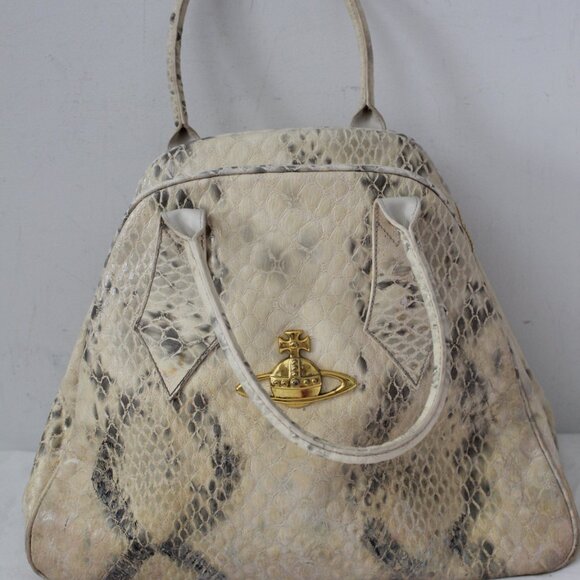 Vivienne Westwood Snake Print Leather Bowling Bag Shoulder Bag Tote Yasmine - Picture 4 of 15